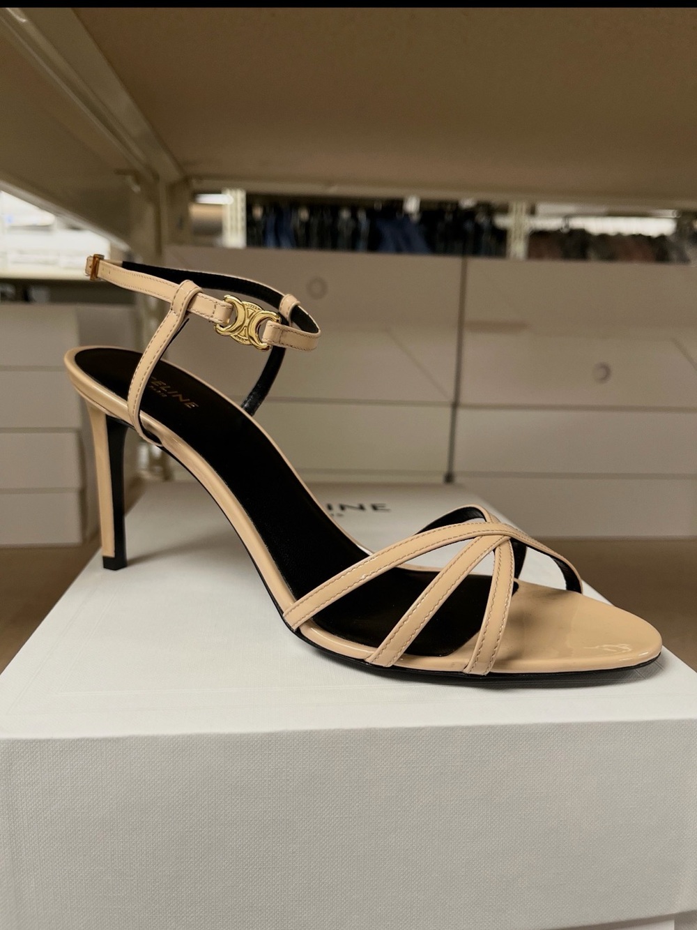 Celine Nude Patent Strappy heels